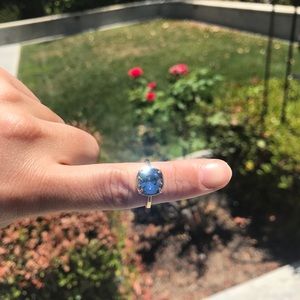 Noon Design ADJUSTABLE gold & blue ring costume